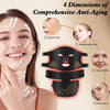 A woman applying a professional red light therapy mask for anti-aging to her face, demonstrating four dimensions of comprehen