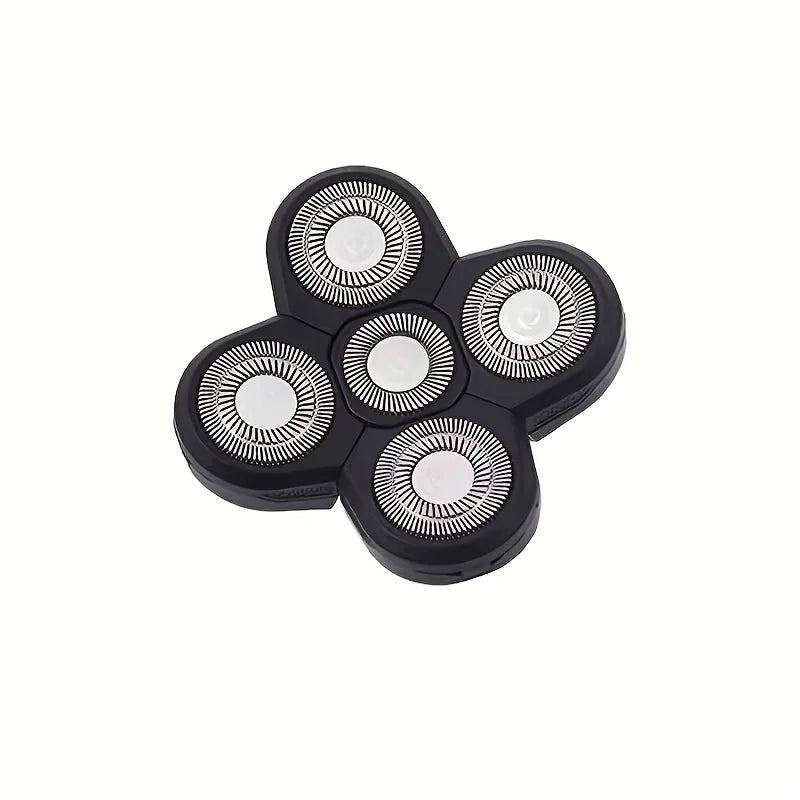 A set of five replacement shaver heads for a universal shaver, showing various circular cutting elements.
