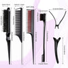 A set of black hair styling combs and brushes including various sizes for voluminous looks