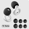 A set of ten reusable high-fidelity earplugs shown in black and clear packaging.