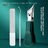 A set of slanted anti-splash nail clippers in dark green, showing the individual clippers and a guide.
