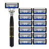 A premium stainless steel shaver with a black handle and multiple shaving heads.