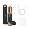 Schwarzer und roségoldener Barttrimmer und Epilator mit weißem Kabel und einer quadratischen weißen Box.