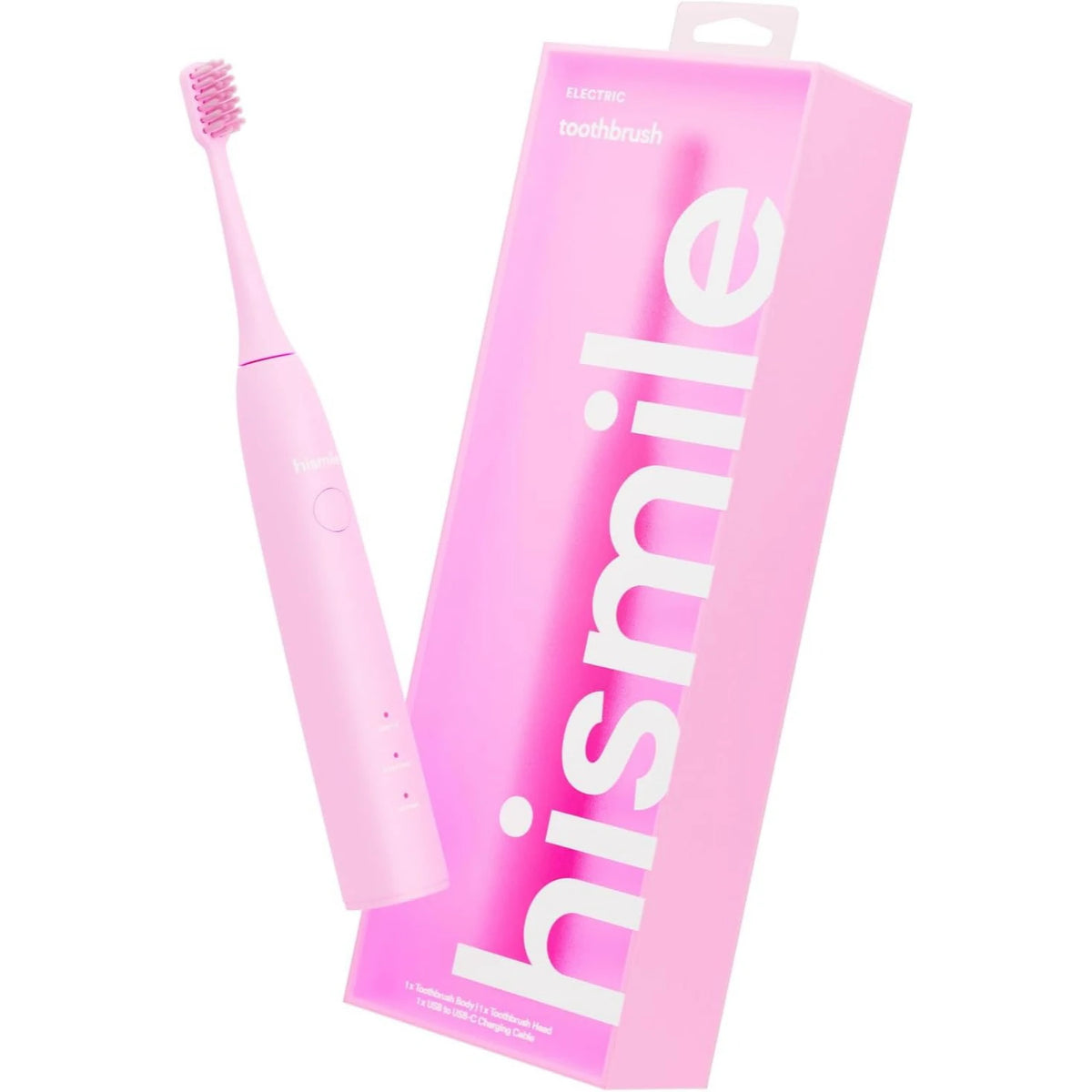 Pink packaging for replacement heads of an electric toothbrush.