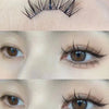 Gros plan d'un kit DIY d'extensions de cils individuels montrant des cils naturels et rehaussés sur un œil.