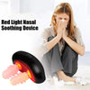 A woman is using a red light nasal soothing device, which is a portable infrared therapy tool, to relieve congestion.