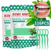 Pack of 116 dental floss picks in mint flavor with a green portable case