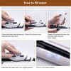 Instructions showing how to fill and reinstall the water tank of a professional steam hair straightener