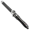A black automatic rotating curling iron with a silver handle and heating element.