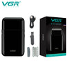Black VGR professional men's shaver box showing the shaver, charger, and accessories.