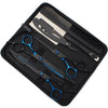 A black case holds professional stainless steel hairdressing scissors, combs, and other styling tools.