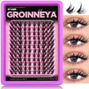 Boîte d'kit de clusters de cils Groinneya DIY montrant divers styles et exemples d'application.