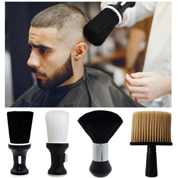 A collection of professional hair cleaning brushes including black, white, and tan models.