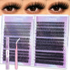 A box of DIY cluster lash kit with bond and seal tweezers showing various lash styles and lengths.