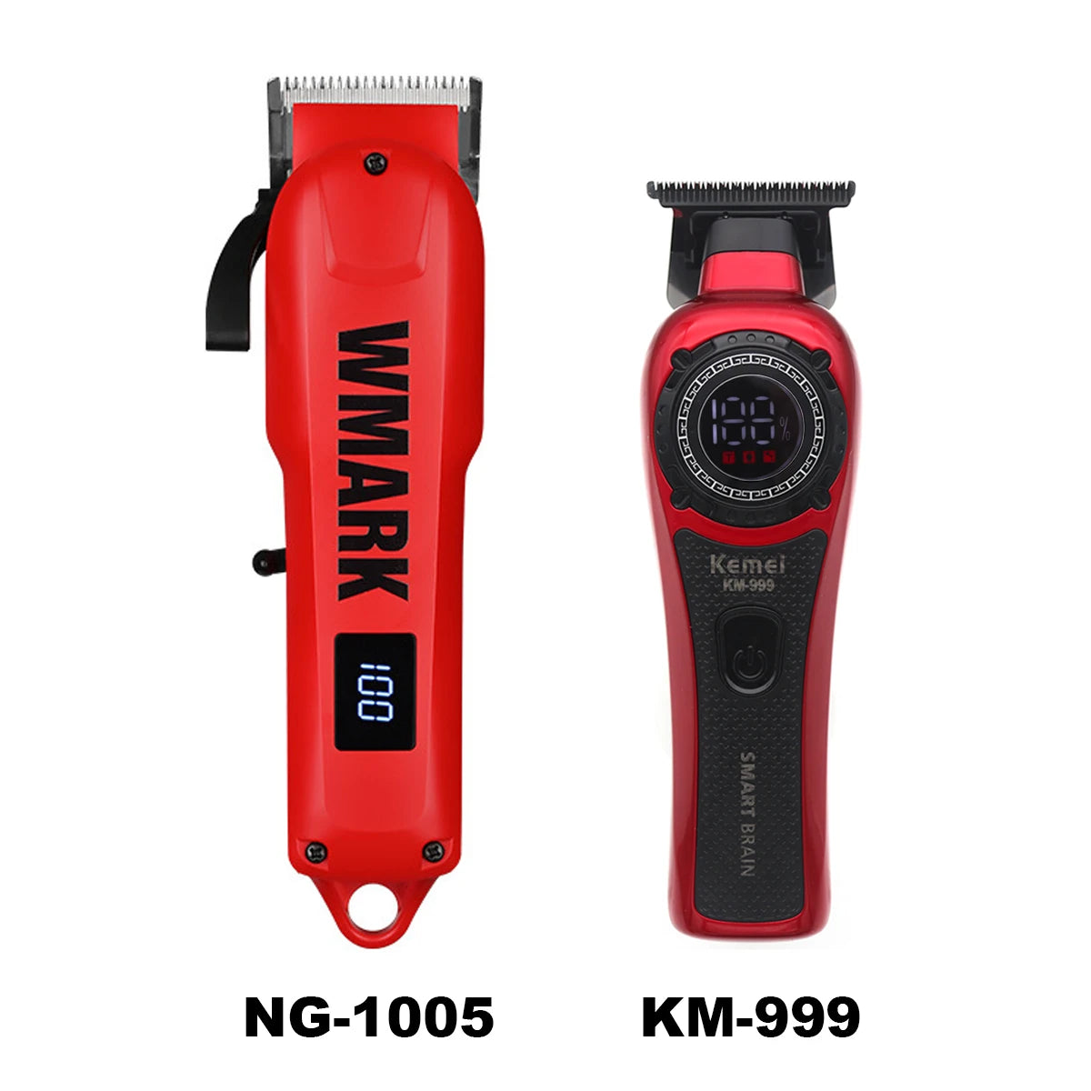 ماكينة حلاقة شعر لاسلكية حمراء NG-1005 وماكينة كيمي KM-999 سودتان جنبًا إلى جنب