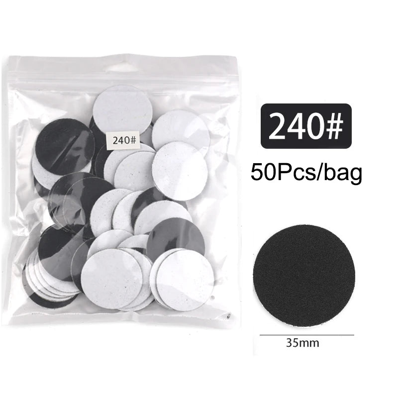 Sac en plastique transparent contenant 50 disques de ponçage interchangeables pour les soins des pieds, diamètre de 35 mm aff