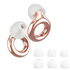 A set of rose gold and white silicone earplugs for noise reduction