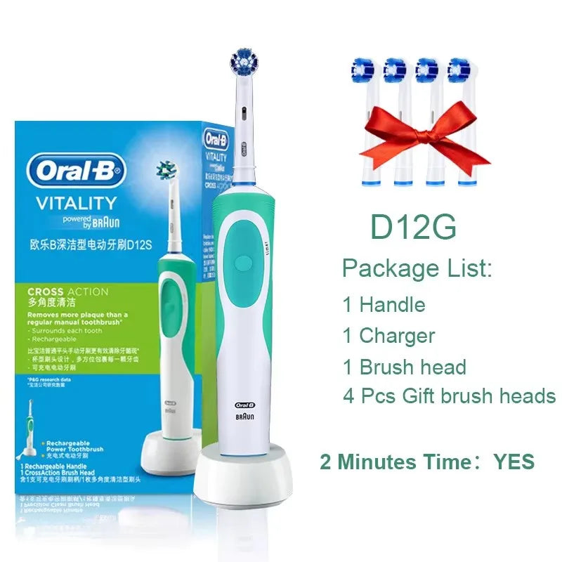 Oral-B D12G electric toothbrush kit with handle, charger, brush head, and gift brush heads