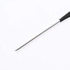 A professional stainless steel hair tail comb with a black handle.