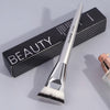 A silver Maange beauty flat kabuki foundation brush is shown next to its black packaging box.