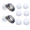 A set of silicone noise-cancelling earplugs shown in various forms and angles.
