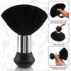 A black professional barber hair cutting cape and styling accessory set with an extended base for better standing and grip.