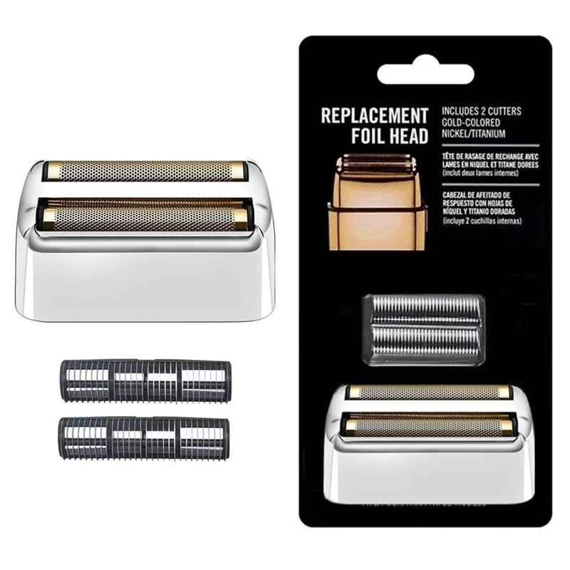Replacement foil head and cutters blade for a shaver, packaged with instructions.