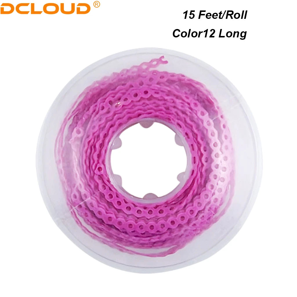 Roll of 15 feet of Color 12 long dental orthodontic elastic chains