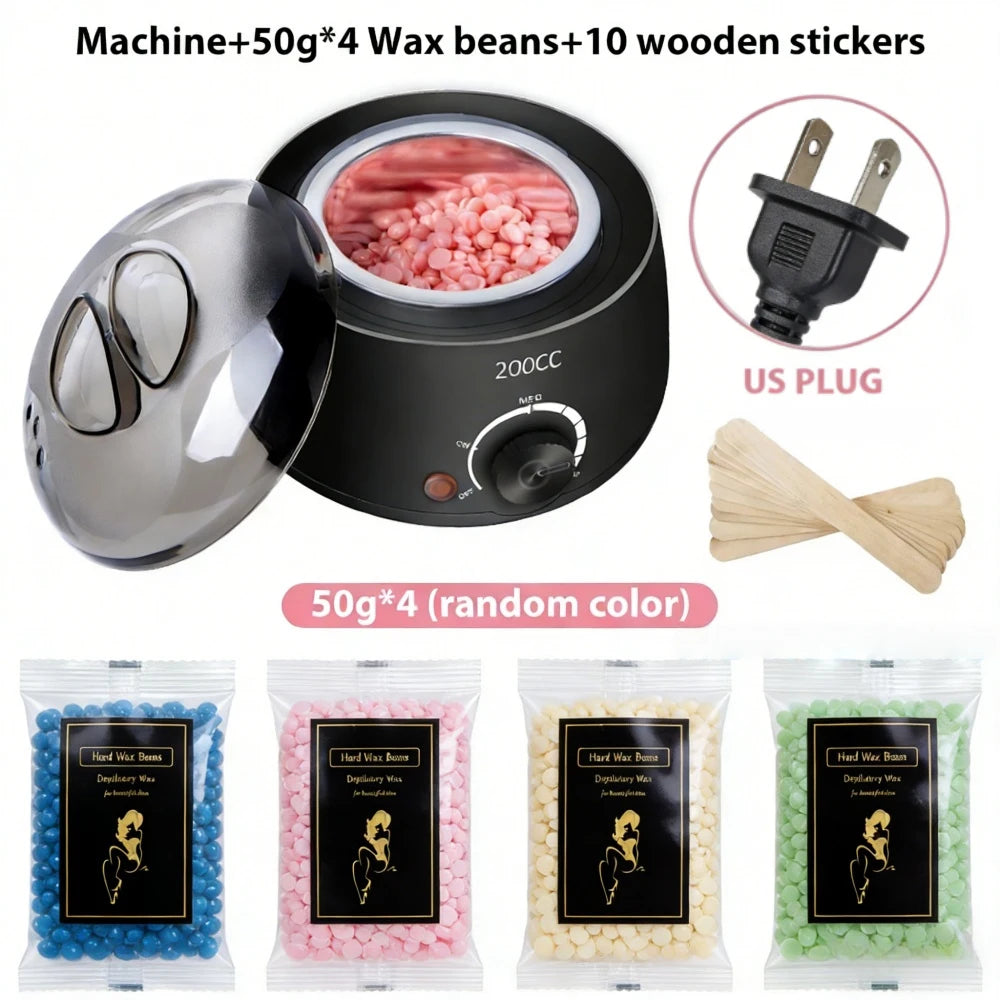 Ein Set aus Paraffinwachsbohnen und Holzaufklebern für eine Maschine, verschiedene Farben der Wachsbohnen.