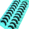 A plastic tray holding ten pairs of black false mink eyelashes with a natural look.