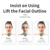 Before, in use, and after results of a V-Line facial lifting band treatment.