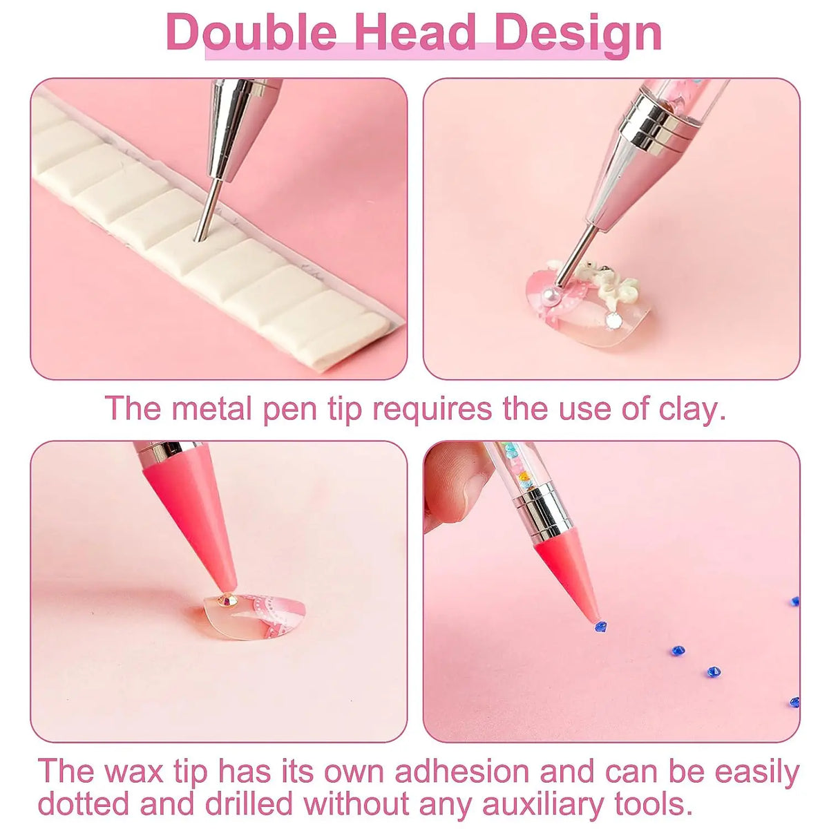 Un jeu d'outils à double tête pour appliquer de l'argile et du cire, avec des pointes en métal et en cire.