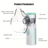 A clear portable mesh inhale nebulizer device showing its parts including the top cover, medicine cup, indicator light, switc