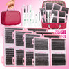 Kit d'extensions de cils DIY professionnels roses avec outils et extensions, emballé dans une boîte en cuir rouge.