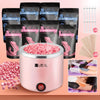 A set of hair removal wax beans and a pink wax melting device for hair removal