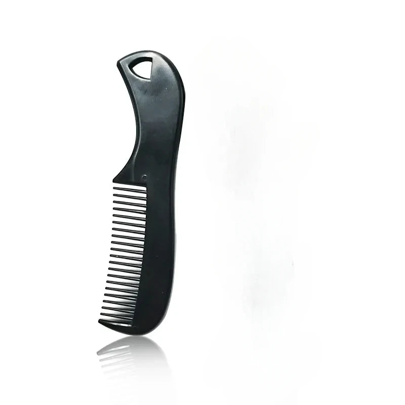 A black portable mini pocket beard comb with fine teeth, shown against a white background.