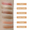 A display of 7 shades of peach and brown eyeshadow gradient colors for an eye shadow stick.