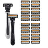 A set of twelve 3-layer stainless steel manual razors for men arranged in a grid.