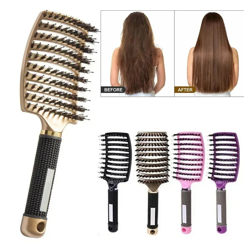 Masaje de cuero crudo para el cuero cabelludo y peine para el cabello, antes y después de usarlo, con varios tamaños y colore