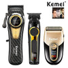 A black rechargeable electric hair clippers kit with a gold and black design shown from the side.