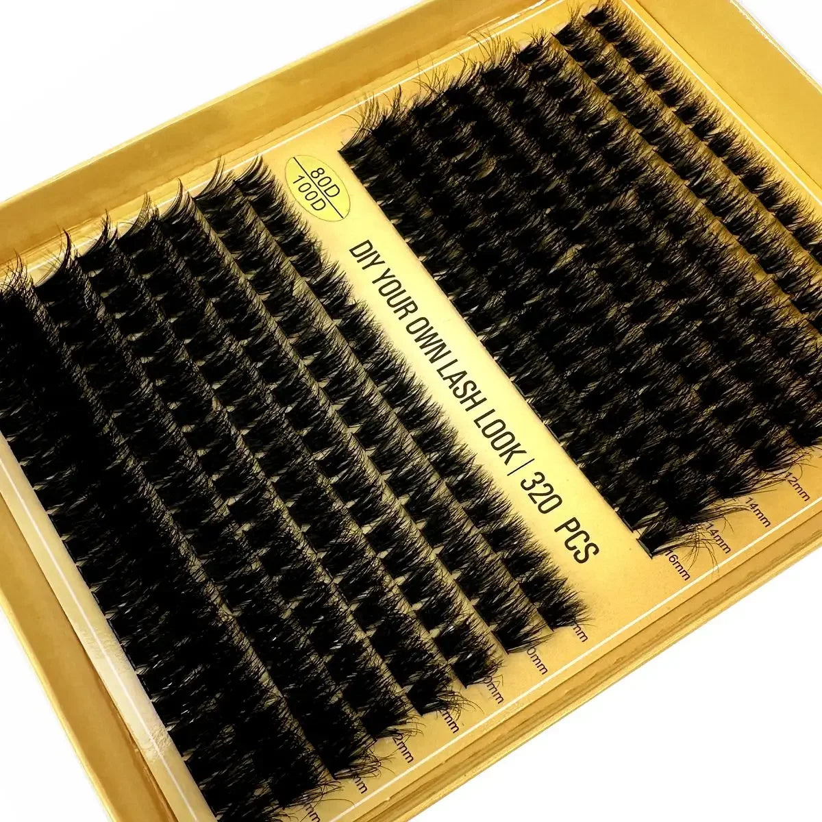 A box of DIY eyelash extensions containing 320 lash clusters with a natural mink feel.