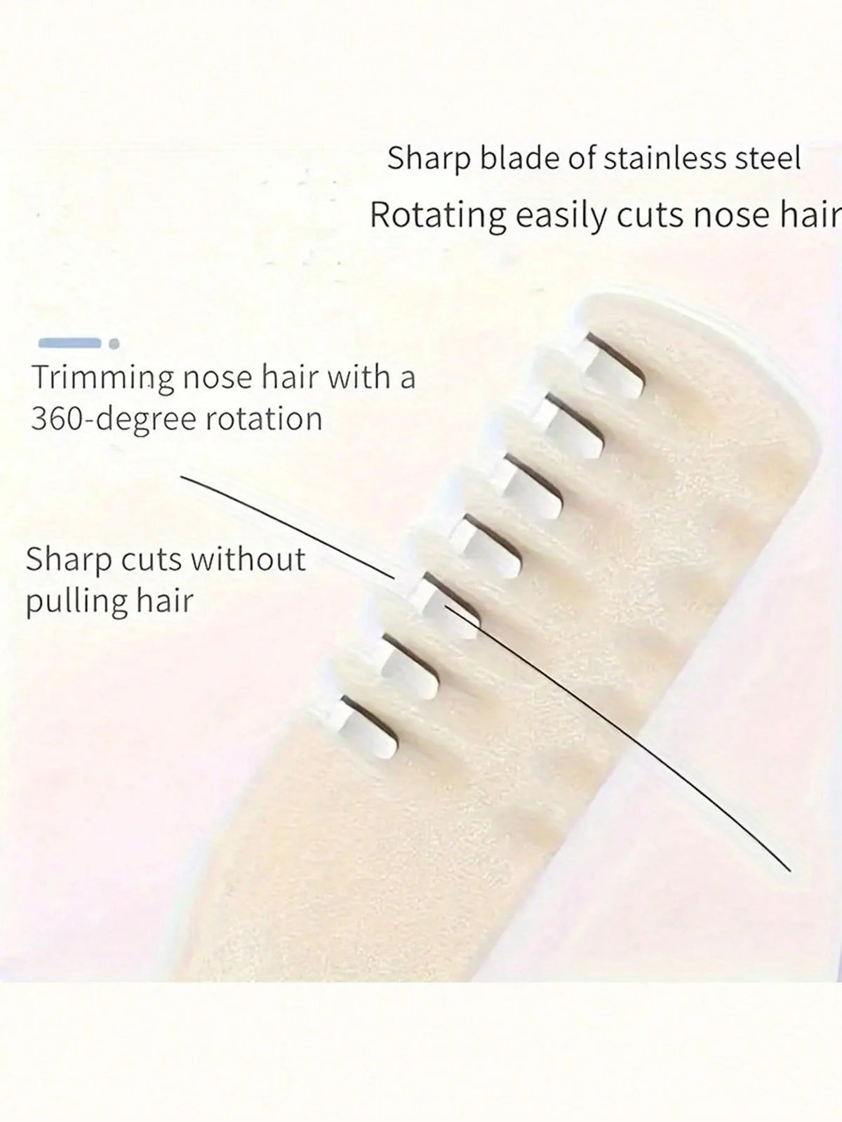 A close-up of a double-headed manual nose hair trimmer with a sharp stainless steel blade for trimming nose hair.