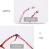 A pair of red and white patterned reading glasses shown in various angles.