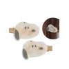 A set of two hair clips shaped like Snoopy cartoon faces made of translucent white and gray mother-of-pearl.