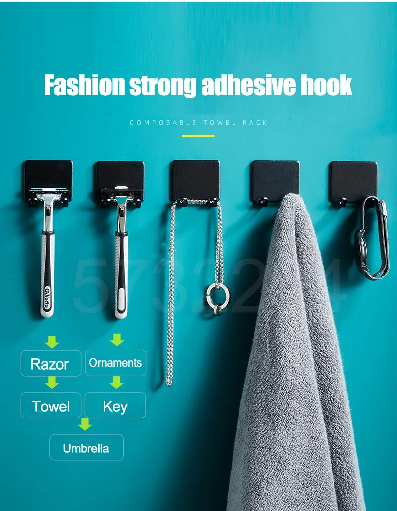 Porte-serviettes à crochet, tenue divers objets tels que rasoirs, ornements, serviettes, clés et parapluie.