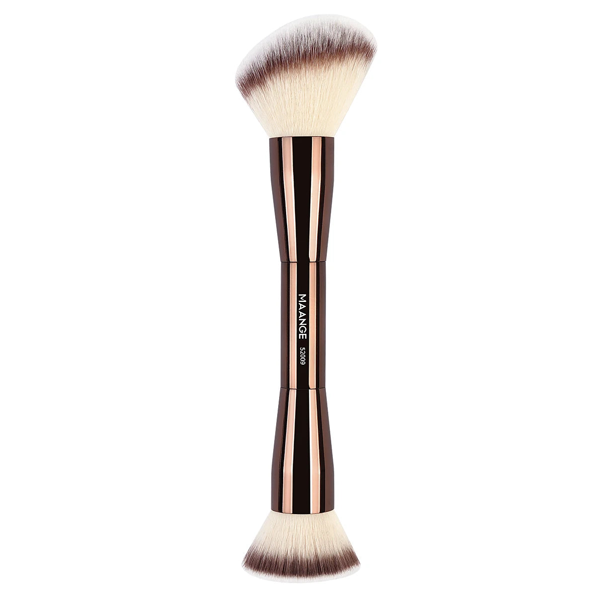 A single, tapered makeup brush with a light brown ferrule and dark brown bristles.
