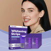 Box of 14 Gentle Purple Teeth Whitening Strips next to a woman