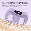 A purple electric dual-ring vibration massager is shown with a close-up of its textured surface.