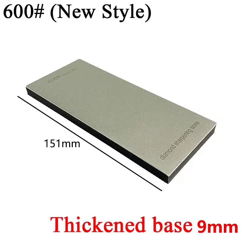 A silver-colored diamond sharpening stone with a 9mm thickened base, shown in a diagonal view.