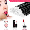 A set of lipstick applicator wands, lip mask, lip glaze, and lipstick shown next to a woman's face.